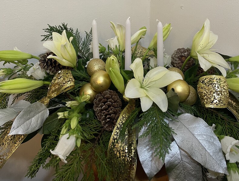 Holiday Sparkle Centerpiece  from Polly's Blooms in Sumter, SC